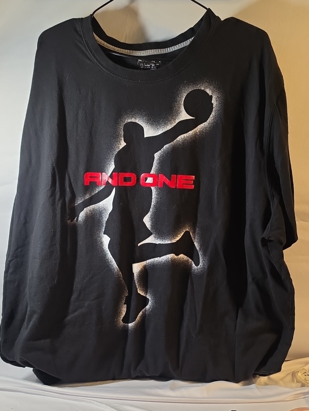 And1 Black Long Sleeve Tee with Red Logo and White Silhouette